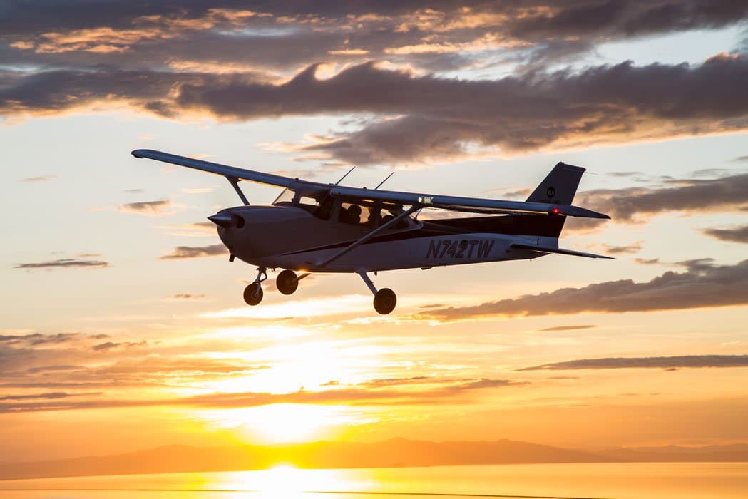 Cessna 172 on a scenic tour at sunset
