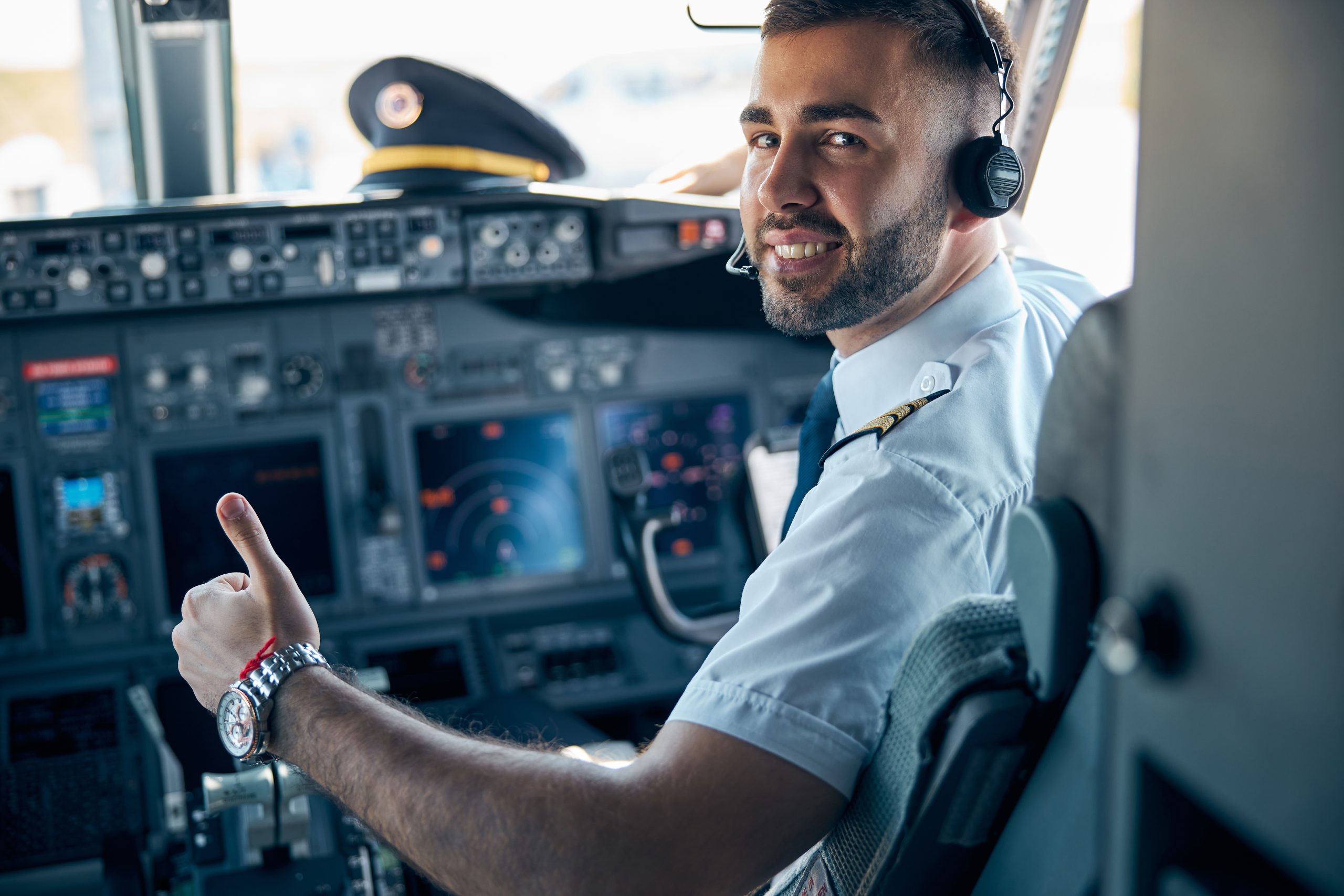 Professional pilot in a modern glass cockpit